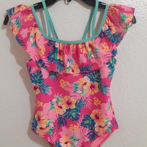 One Piece Hawaiian Floral Bathing Suit for girls by Breaking Waves